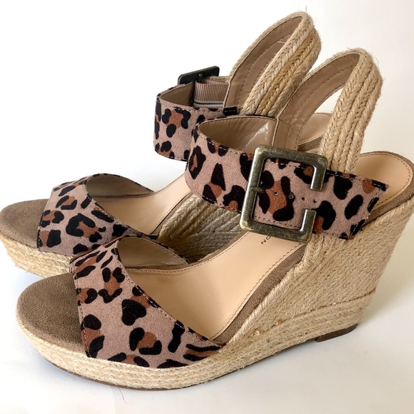 French Connection UK Style Sonja Leopard Print Wedges - Picture 1 of 9